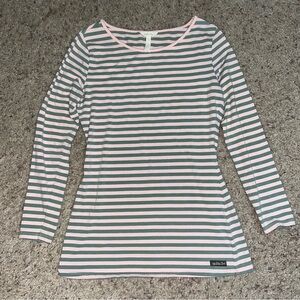 MATILDA JANE GREEN AND PINK HORIZONTAL STRIPED LONG SLEEVE TUNIC / MEDIUM